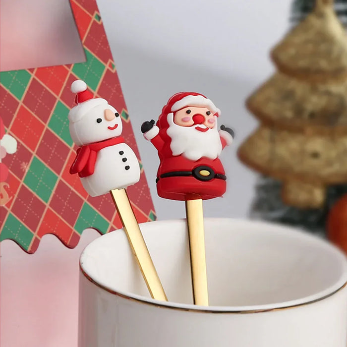 4 / 6 Piece Christmas Coffee Spoons & Forks Set Stainless Steel Red / Green Gift Box Kids' Gifts