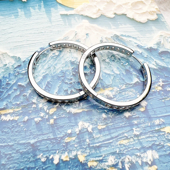 925 Sterling Silver Large Hinged Hoops Earrings Classic Creole Style For Women