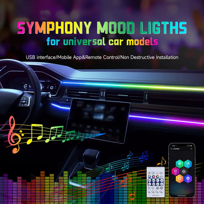 Usb Car Led Ambient Light 64 Colours 110Cm App Remote Control