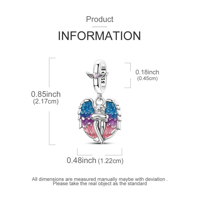 925 Sterling Silver Angel Wing Charm Fits Bracelets & Necklaces Diy Gift