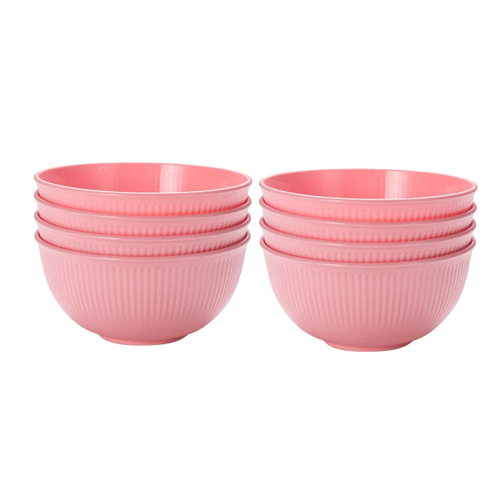 4 / 8 Piece Pink Vertical Grain Bowl Set Reusable & Drop Resistant For Camping