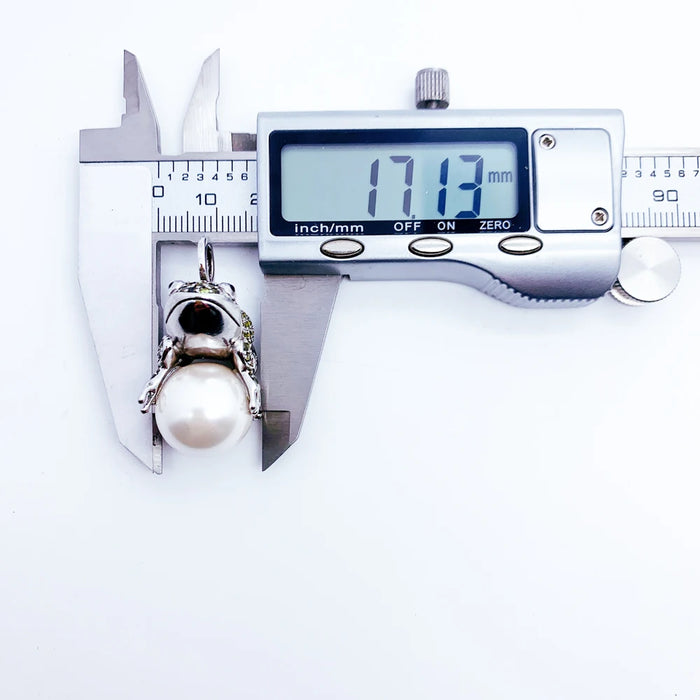 925 Sterling Silver Green Frog & Pearl Pendant Fashion Jewelry Gift