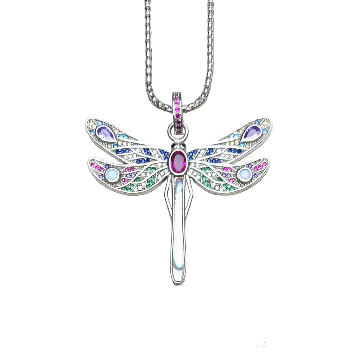 925 Sterling Silver Dragonfly Pendant Necklace Colourful Chain Fine Jewelry For Women
