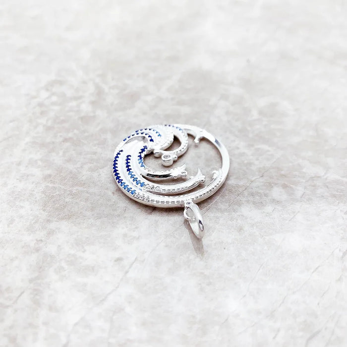 925 Sterling Silver Blue Stone Wave Pendant Ocean Jewelry For Women