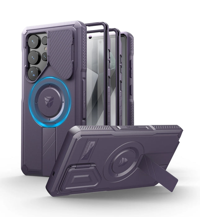 For Samsung Galaxy S25 Ultra Rugged Armor Shockproof Case With Built-In Sliding Camera Case Built-In Screen Protector Kickstand