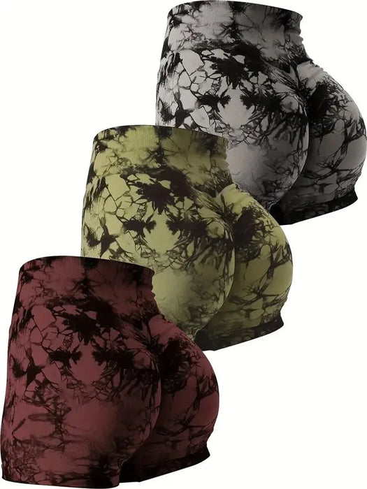 3 Piece Tie Dye High Waisted Yoga Shorts Set