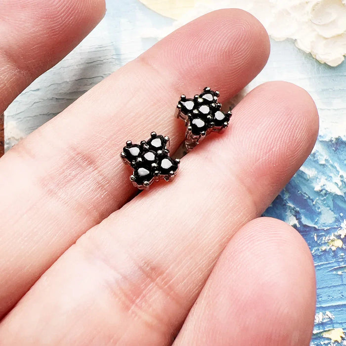 925 Sterling Silver Vintage Black Flower Stud Earrings