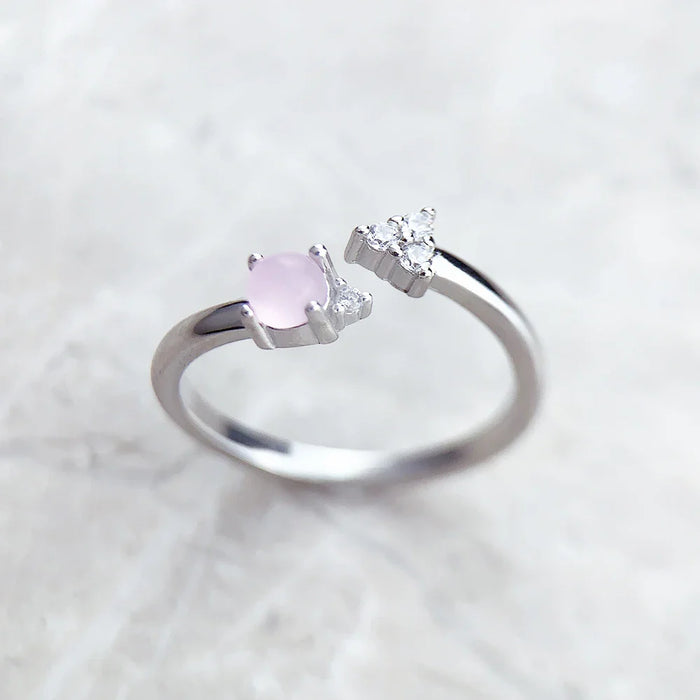 925 Sterling Silver Shimmering Pink Opal Arrow Ring Romantic Gift