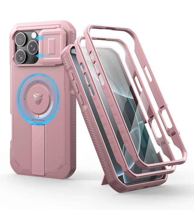 For Iphone 16 Pro Max Rugged Armor Shockproof Case With Built-In Sliding Camera Case And Built-In Screen Protector Kickstand