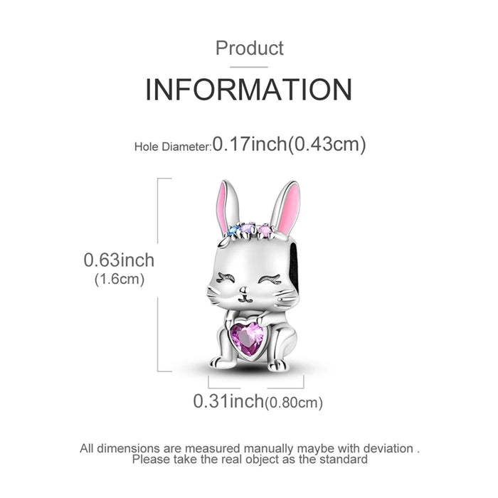 925 Sterling Silver Pink Rabbit Love Charm For Women Diy Party Accessory
