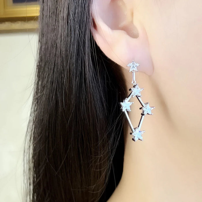 925 Sterling Silver Sparkling Star Drop Earrings Fine Statement Jewelry For Women