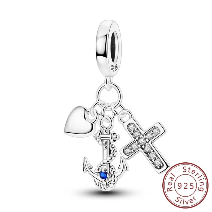 925 Sterling Silver Cross Pendant Charm For Women Love Theme Fits Bracelet Diy Gift