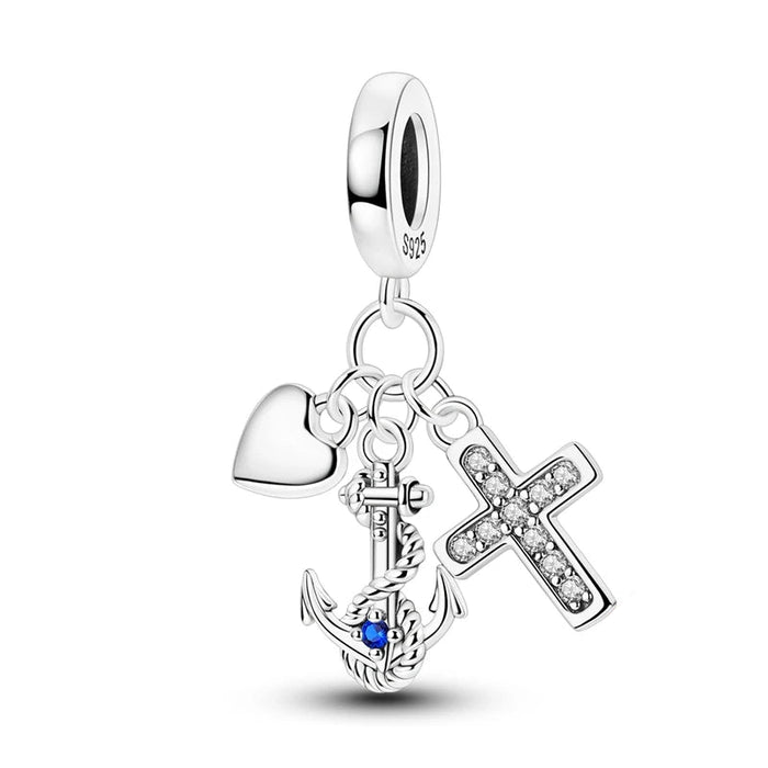 925 Sterling Silver Cross Pendant Charm For Women Love Theme Fits Bracelet Diy Gift