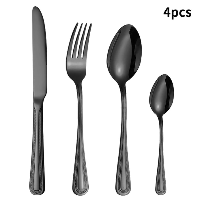 4 / 6 / 16 / 24 Piece Stainless Steel Black Tableware Set