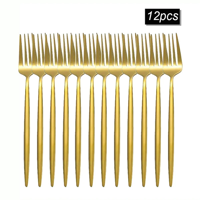 8 / 12 / 16 Piece Stainless Steel Gold Dinner Fork Set For Restaurant Or Banquet