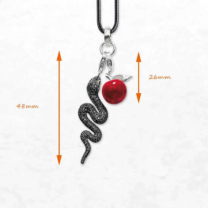 925 Sterling Silver Romantic Gift Snake & Red Apple Necklace