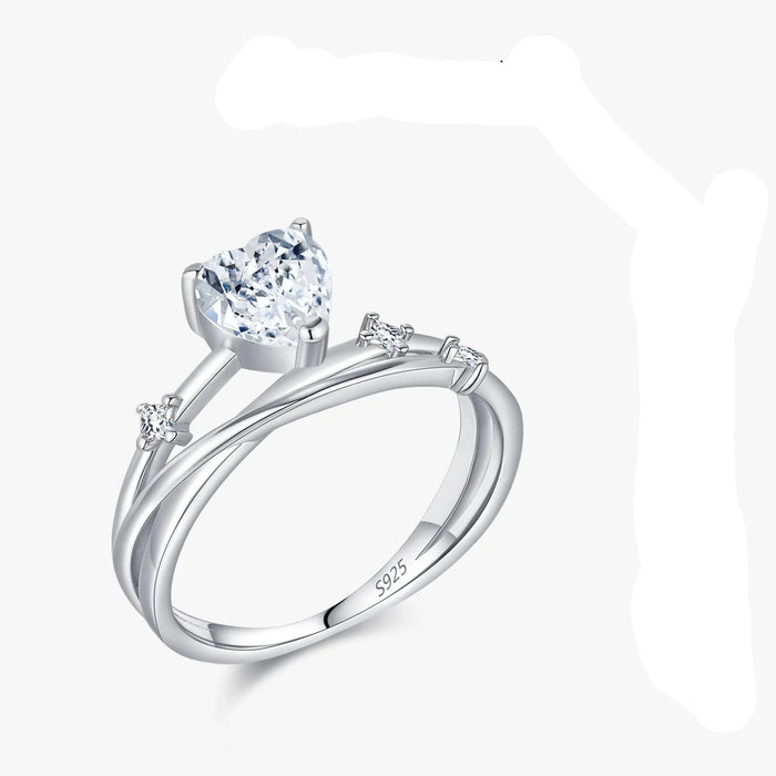 925 Sterling Silver Romantic Heart Moissanite Rings0.8Ct D Colour Multi-Layer Design