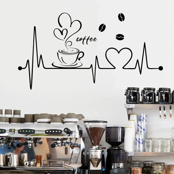 Kitchen Coffee Wall Stickers Heartbeat Design