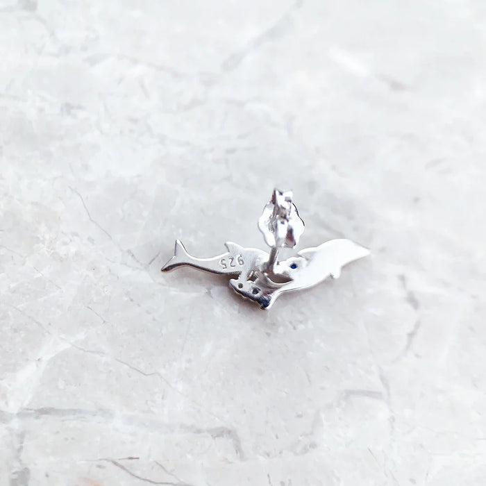 925 Sterling Silver Blue Stone Dolphin Ear Climbers