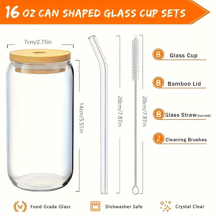 2 / 4 / 6 / 8 Piece 16Oz Can Shaped Glasses With Lids & Straws Insulated