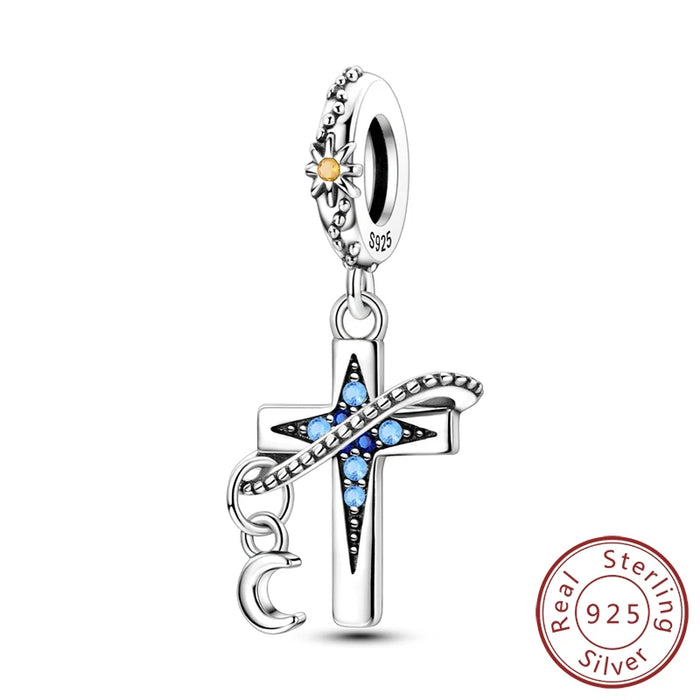 925 Sterling Silver Cross Pendant Charm Fits Bracelets & Necklaces Diy Gift