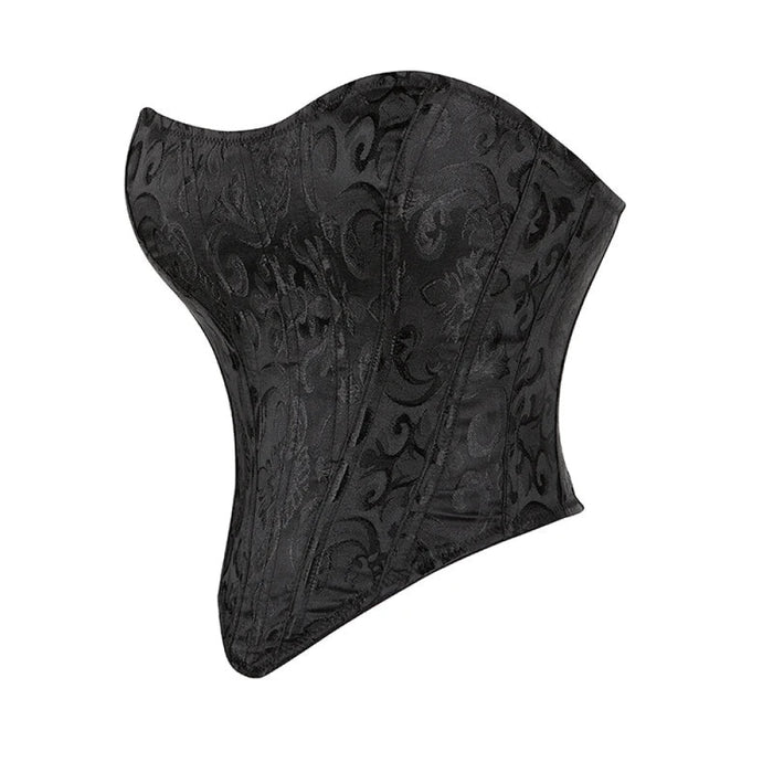 Strapless Lace Up Boned Bustier Corset Plus Size Xs-6Xl Black Brocade Side Zip Bodyshaper Crop Top