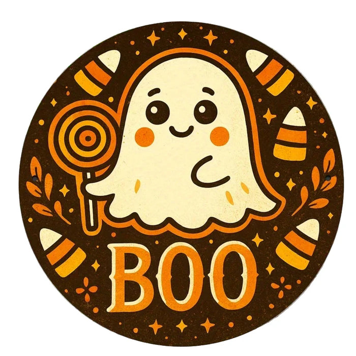 Retro Round Iron Sign Cute Ghosts & Candies For Bedroom Dining Or Living Room