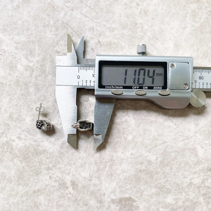 925 Sterling Silver Skull Pave Stud Earrings Unisex Gift