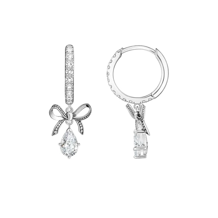925 Sterling Silver Romantic Gift Bowknot Hinged Hoop Earrings