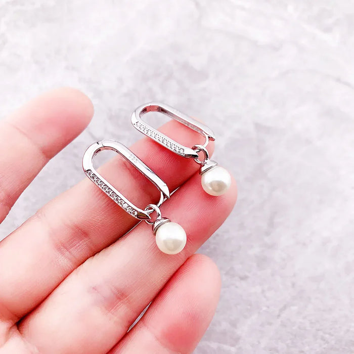925 Sterling Silver Romantic Gift Hoop Earrings With Pearls For Women