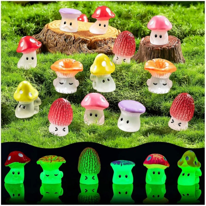24Pc Luminous Mini Mushrooms For Fairy Garden Decor