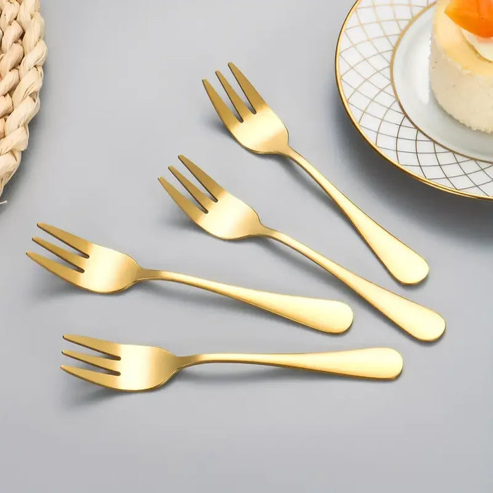 4 Piece Stainless Steel Dessert Fork Set For Fruit Mooncake Cake Snacks Tea Salad Ideal For Restaurants Parties