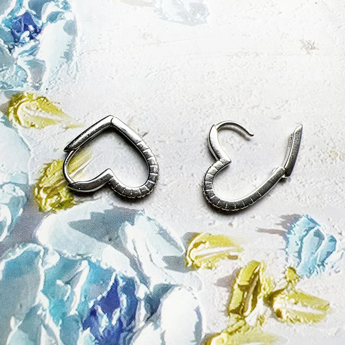 925 Sterling Silver Romantic Gift Heart Hoop Earrings White Stones Women Fine Jewelry