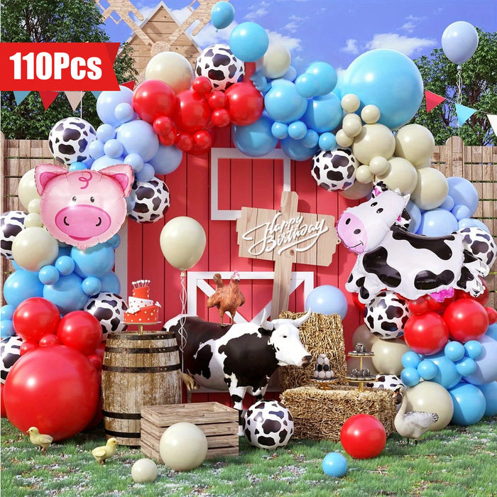 110Pcs Red Blue Farm Animal Themed Balloon Garland Arch Kit Suitable For Birthday Farm Themed Birthday Party Decoration Supplies