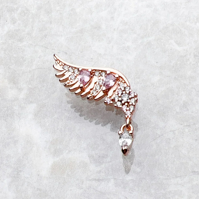 925 Sterling Silver Phoenix Wing Rose Gold Ear Studs With Pink Stones