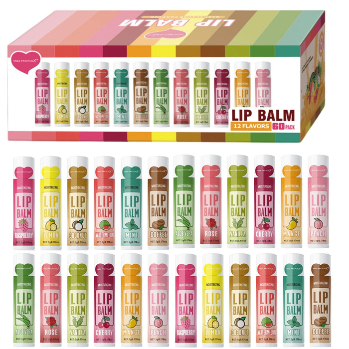 60 Piece Lip Balm Set For Holiday Parties Deep Moisturizing & Brightening