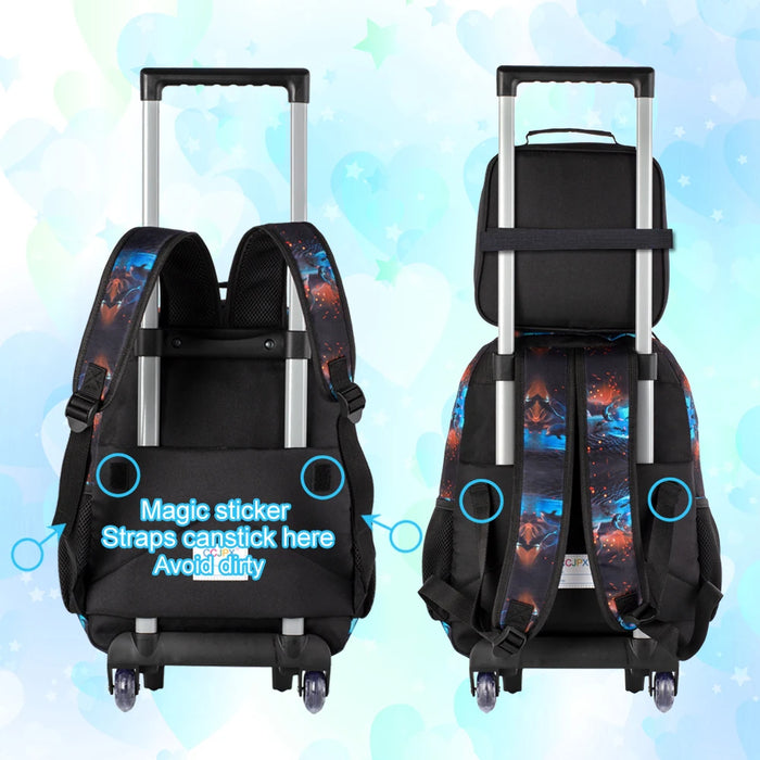 3 Piece Dinosaur Rolling Backpack Set For Boys