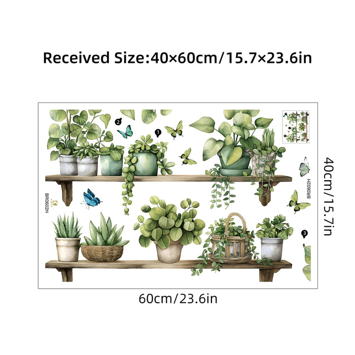 Realistic Watercolour Plant Pot Wall Stickers For Home Decor