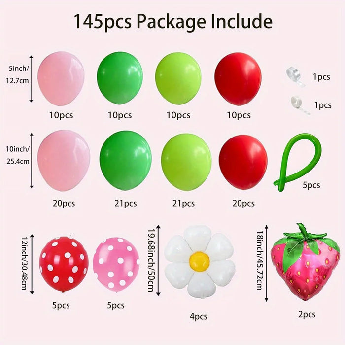 145Pcs Strawberry Balloon Garland Arch Kit Suitable For Wedding Birthday Party Anniversary Indoor And Outdoor Decoration