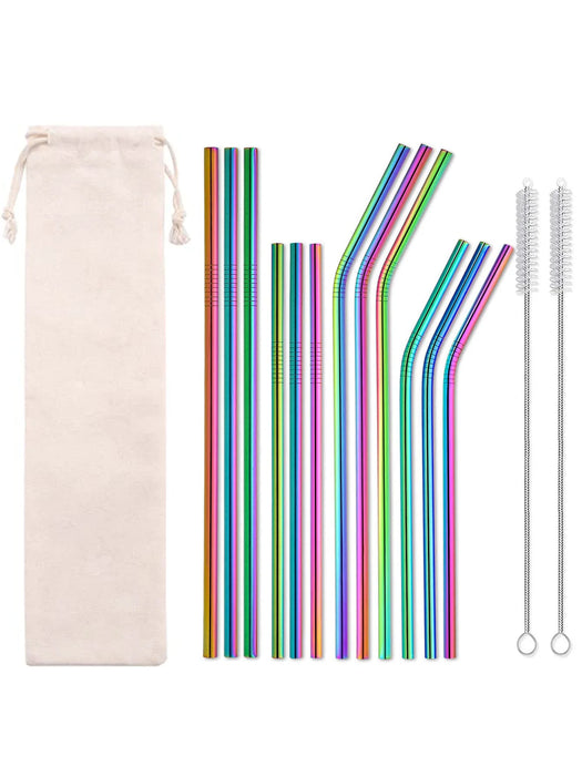 12 Piece Portable Stainless Steel Straws Set