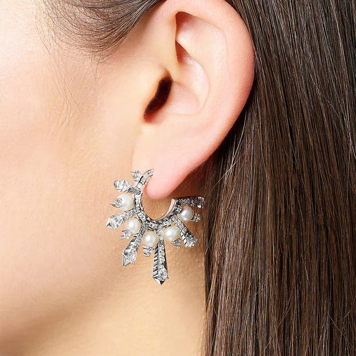 925 Sterling Silver Romantic Gift Sun Hoop Earrings With Freshwater Pearls