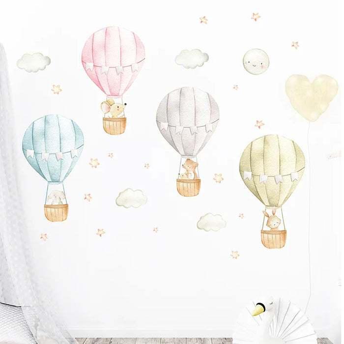 4Pc Watercolour Hot Air Balloon Wall Stickers For Kids Room Decor