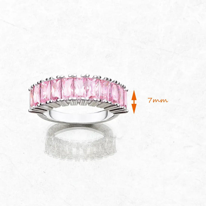 925 Sterling Silver Pink Pavé Band Ring Europe Style Fine Jewelry For Women