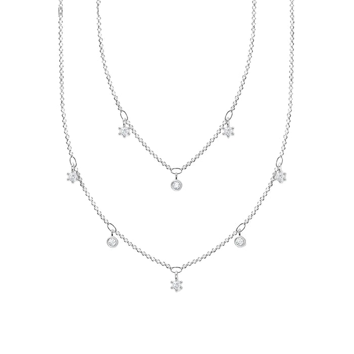 925 Sterling Silver Layered White Stone Necklace Romantic Gift