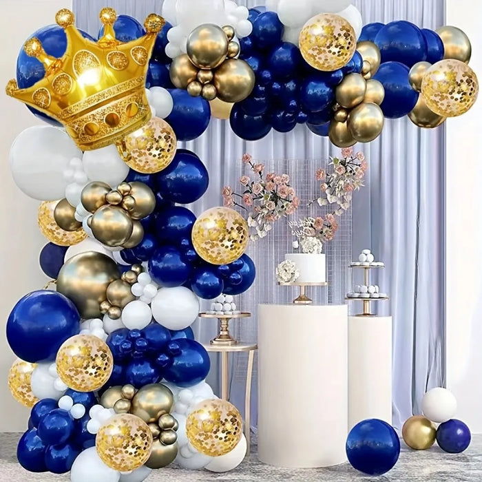 149Pcs Blue Gold Balloon Arch Garland Set Crown Foil Balloon Birthday Party Anniversary Graduation Decoration Supplies