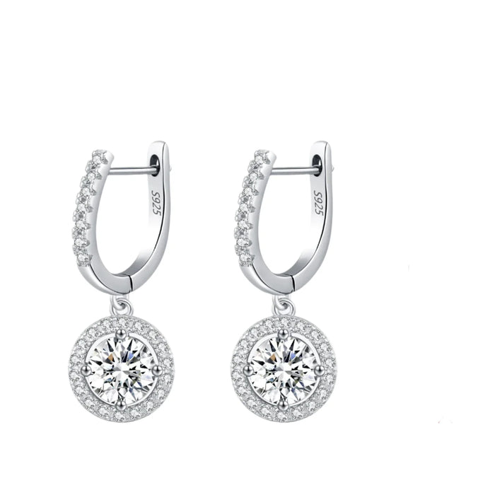 925 Sterling Silver Dazzling Moissanite Drop Earringshalo Dangles For Womenwedding & Engagement Jewelry