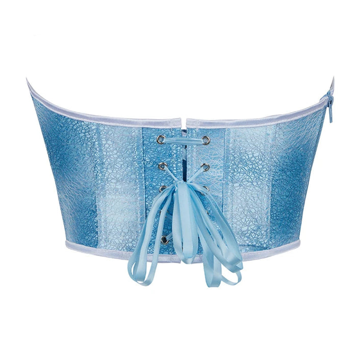 Blue Sequined Zip-Up Corset Plus Size S-Xxl 12 Fish Bone Strapless Summer Cropped Top