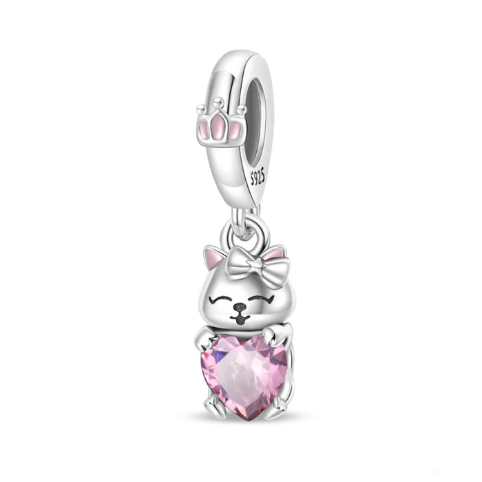 925 Sterling Silver Pink Cat Charm Pendant For Women Bracelet Diy Gift