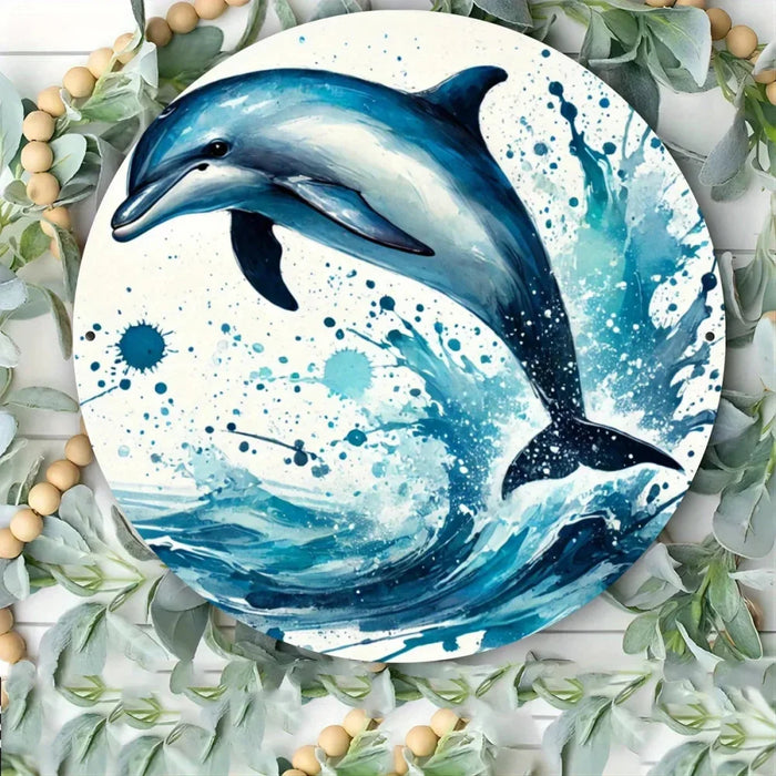 8X8 Inch Dolphin-Themed Metal Sign For Home Garden Office And Outdoor Decor