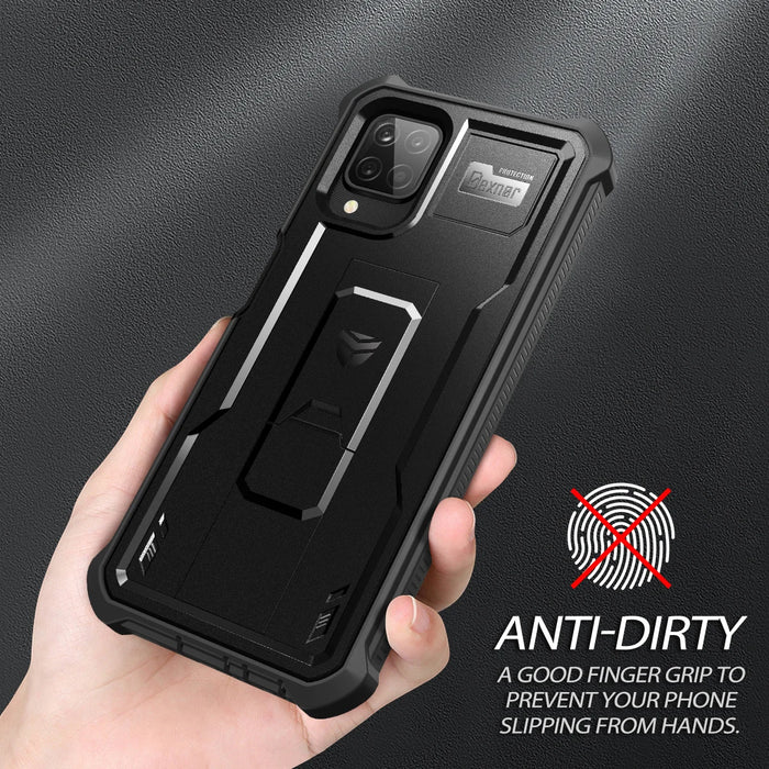For Samsung Galaxy A12 4G Bumper Military Grade Armor Shockproof Kickstand Protective Case With Built-In Screen Protector